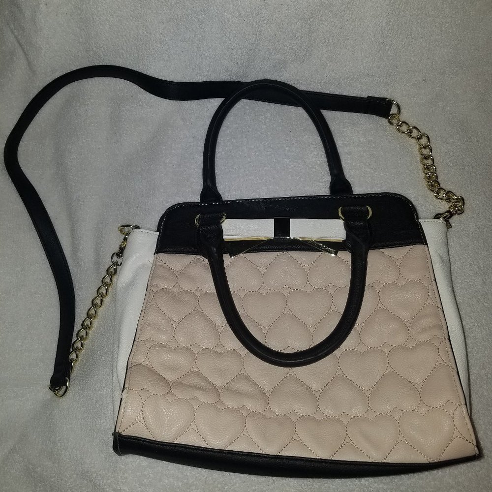 Betsey Johnson Satchel tan puffy hearts w/ bow